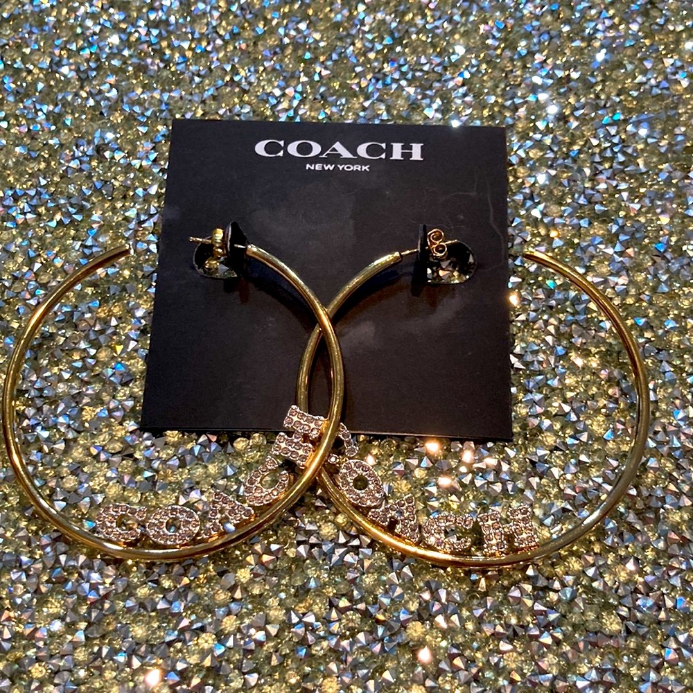 Coach Signature Pave Medium Hoop Earrings - Picture 4 of 4